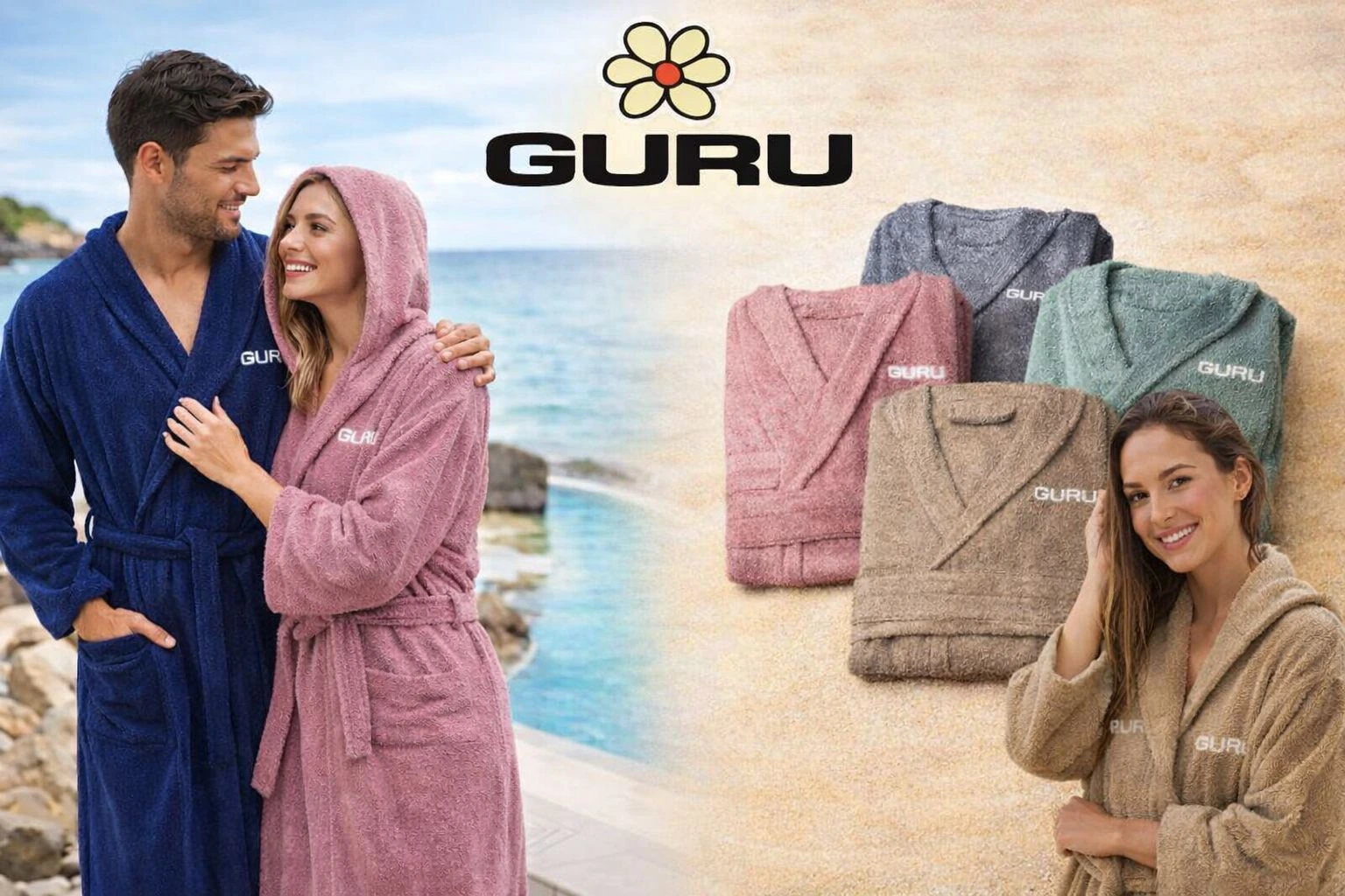 Shooting collezione accappatoi GURU: morbidezza e comfort in spugna