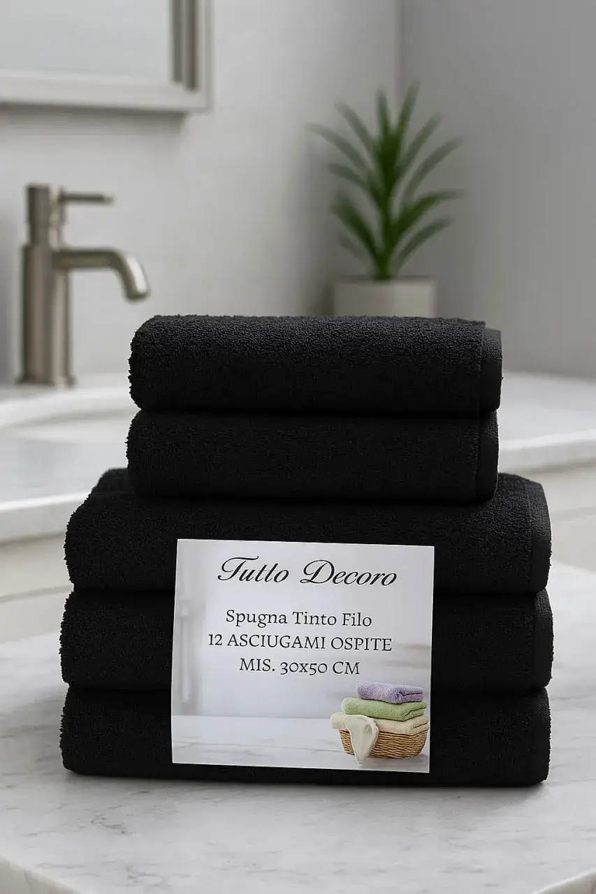 Asciugamani ospite GURU neri: design moderno e massima igiene in puro cotone